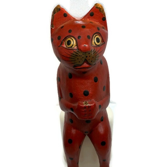 Vintage Wooden Cat Shelf Sitter Painted Whimsical
